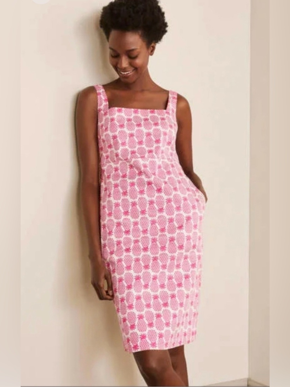 NWT Boden |  Pink Pineapple Square-Neck Sheath Dress, Size 12R
